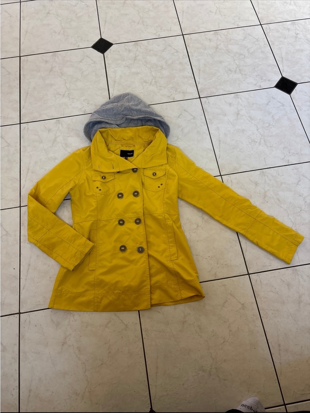 Hurley Yellow Double-Breasted Utility Jacket with Gray Hood